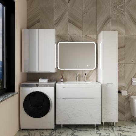 Тумба напольная Style Line Марелла 80 (2 ящ.) Люкс антискрейтч белый глянец, PLUS