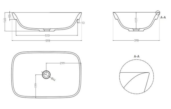 Раковина Salini MAREA 02 S-Sense покраска RAL глянцевая 60x40 1802102GF полувстраиваемая