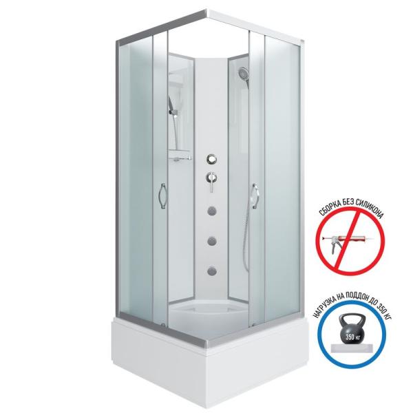 Душевая кабина Niagara NG-1108-14BKG 900х900х2000 средний поддон 26см стекло матовое с полкой