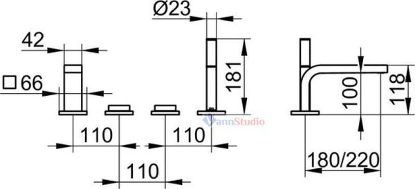 Смеситель на борт ванны Keuco Edition 11 51130010200, 220 мм, на 4 отверстия Хром