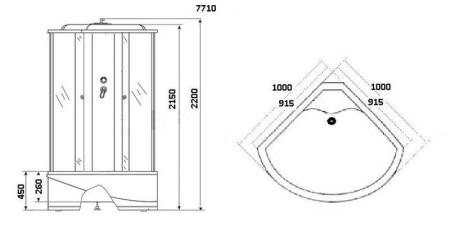 Душевая кабина Niagara Luxe NG-7710G (1000x1000х2150) высокий поддон стенки ЗОЛОТО