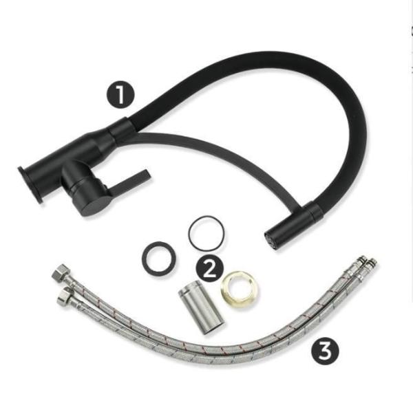 Смеситель для кухни Frap F4552-6 с гибким изливом, черный матовый