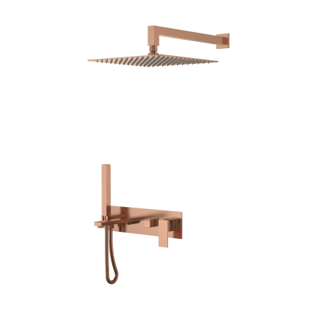 Смеситель встроенный + верхний+ ручной душ Boheme Qubic Brushed Bronze с изливом 474-BRB