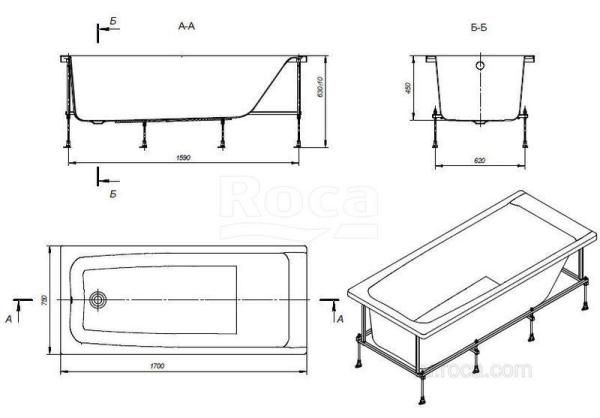 Ванна Roca Elba 170х75 прямоугольная белая акриловая 248507000