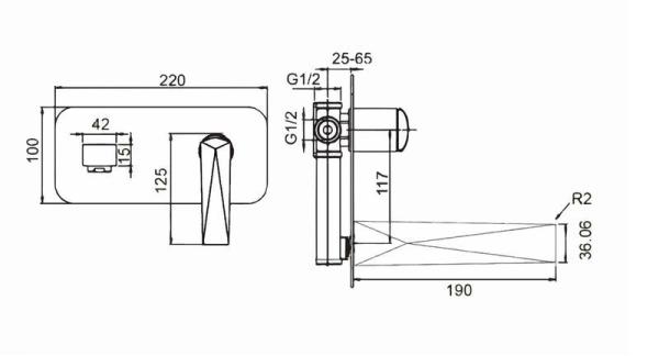 Смеситель для раковины настенный Boheme Venturo черный/золото 385-B
