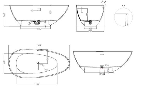 Ванна Salini PAOLA 160x77 S-Stone покраска RAL матовая 101511SMF