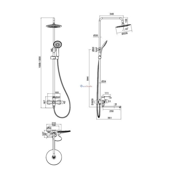 Душевая система Frap F2467-6 черный для ванны