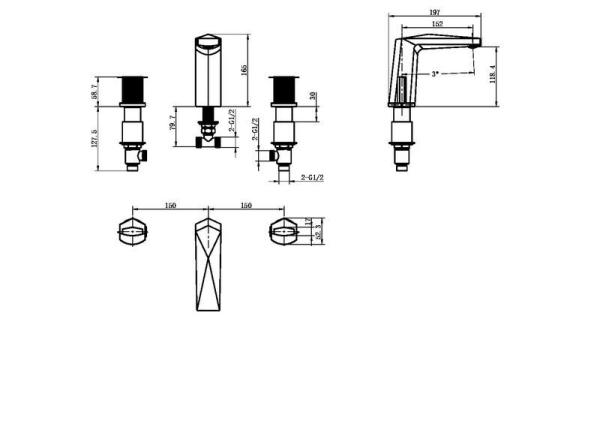 Смеситель для раковины Boheme VENTURO на 3 отв. хром, ручка ICE 150-CR-ICE