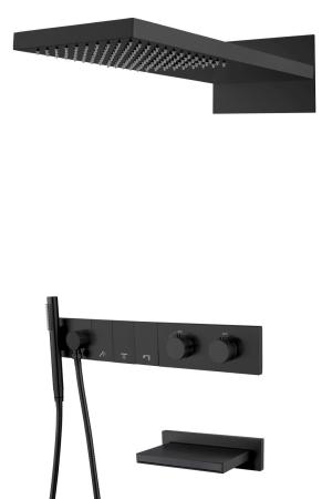 Встроенная душевая система Boheme ZODIAC 133-2-B с изливом с термостатом, трехпозиционная Black