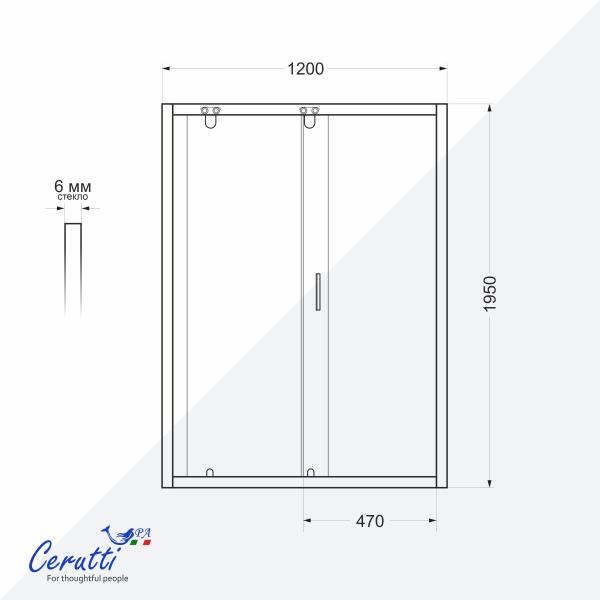 Душевая дверь СeruttiSPA GLORIA D120F (120x195) стекло матовое, алюм. полир.проф. БЕЗ ПОДДОНА