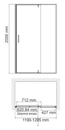 Душевая дверь WasserKraft Elbe 74P05 120 см , распашная, универсальная