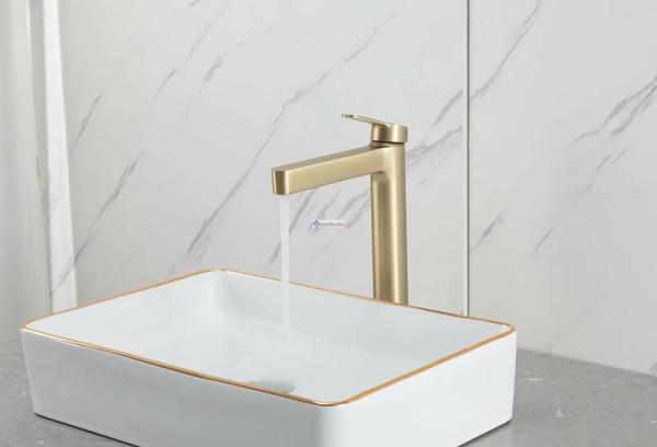 Смеситель для раковины высокий Gappo G1099-83 сатин золотой