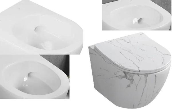 Унитаз Cerutti SPA SELLA Aria Tornado MMW подвесной безободковый белый мрамор матовый со смывом торнадо CT9532 (490х370х370)