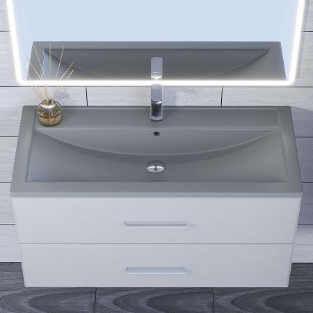 Раковина кварцевая Uperwood Foster Quartz 100 см, серая матовая, бетон