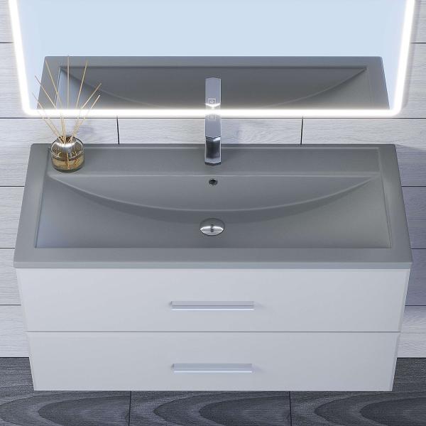 Раковина кварцевая Uperwood Foster Quartz 100 см, серая матовая, бетон