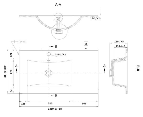 Раковина смещенная L SANVIT r9120L накладная 122 см