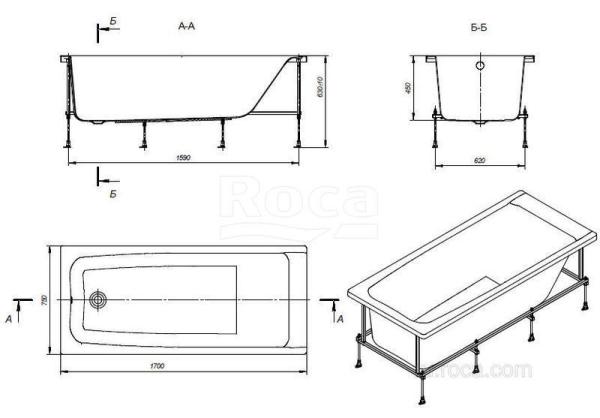 Ванна Roca Elba 170х75 прямоугольная белая акриловая 248507000