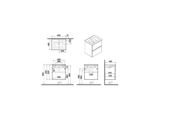 Тумба с раковиной  VitrA Mia Plus Square  69730 60 см глянцевая белая ДСП