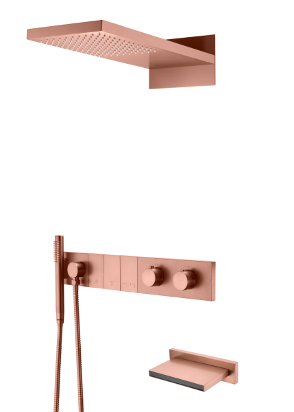Встроенная душевая система Boheme с изливом ZODIAC с термостатом, трехпозиционная Copper Brushed 133-2-CB