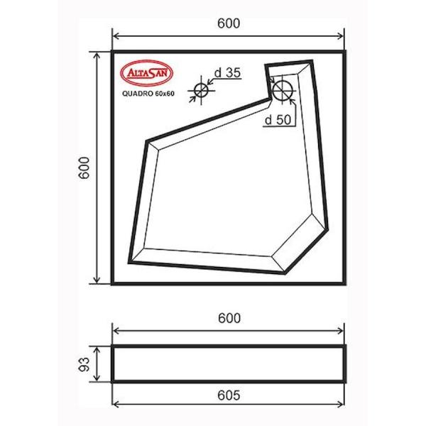 Раковина над стиральной машиной Altasan QUADRO 600х600 с кронштейнами и сливной системой
