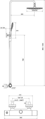 Душевая стойка Ravak Termo 300 TD 091.00/150 термостат X070103