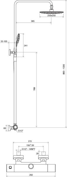 Душевая стойка Ravak Termo 300 TD 091.00/150 термостат X070103