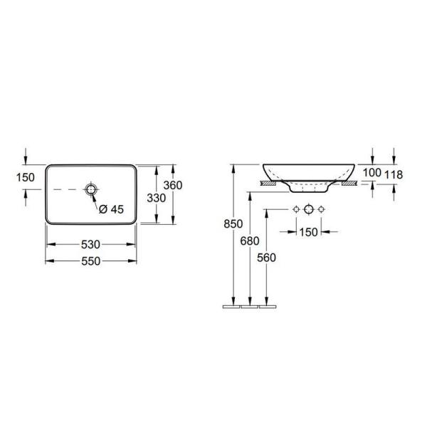 Раковина Villeroy&Boch Venticello 55x36 на столешницу 411355R1