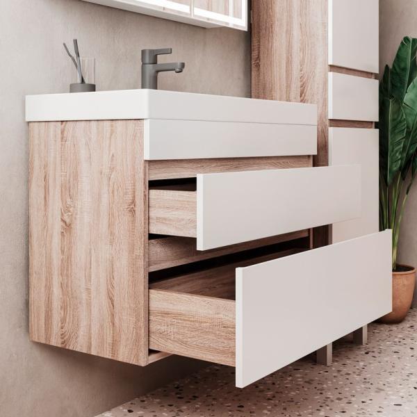 Тумба для ванной Volna Conty 80.2Y Белый/дуб сонома подвесная (9696) раковина отдельно