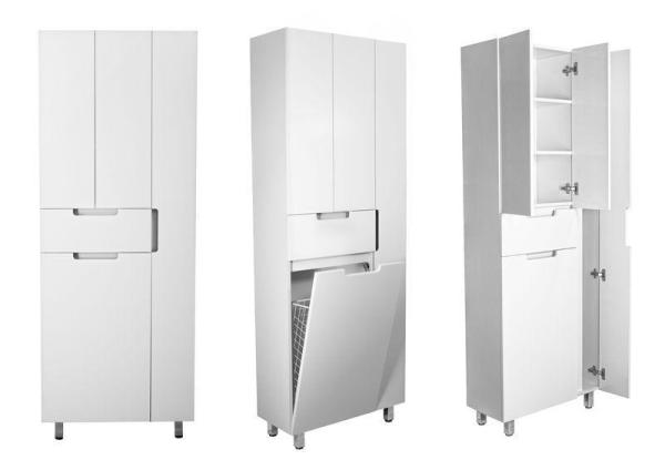 Пенал в ванную Style Line Оптима 700 напольная (1ящ, отделение под халаты) с бельевой корзиной