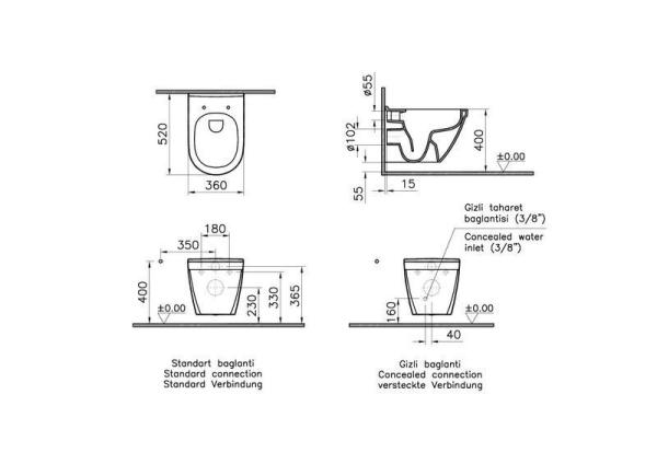 Унитаз с бидеткой VitrA S50 Rim-Ex 7740B003-0850 подвесной безободковый с функцией биде (сиденье отдельно)