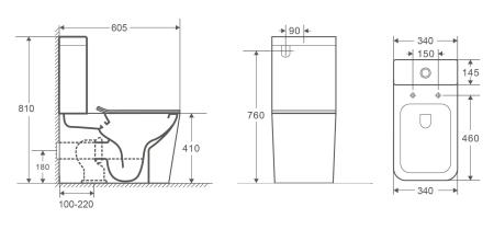 Унитаз Ceramalux 2171 безободковый RIMLESS приставной, микролифт