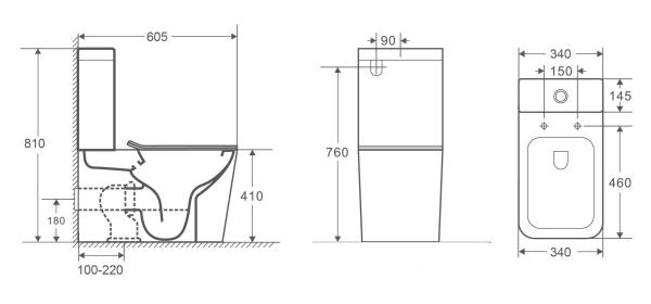 Унитаз Ceramalux 2171 безободковый RIMLESS приставной, микролифт