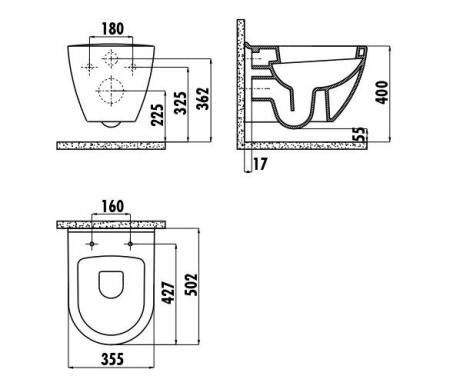 Унитаз CREAVIT Terra DEKOR ЗОЛОТО КРУГИ подвесной TP325-11CB00E-NA00 (сиденье отдельно)