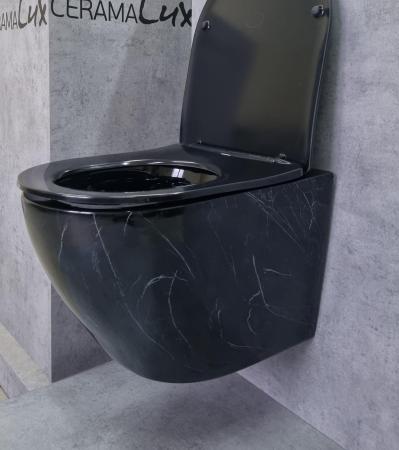 Унитаз Ceramalux 2212BM подвесной безободковый сиденье микролифт черный мрамор 490x370x360