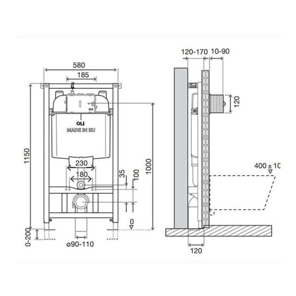 Инсталляция OLI 74 601801mNa00 + Панель слива Narro, хром глянцевый