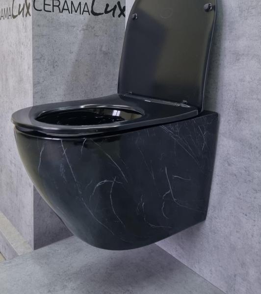 Унитаз Ceramalux 2212BM подвесной безободковый сиденье микролифт черный мрамор 490x370x360