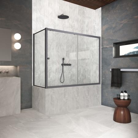 Шторка на ванную Vegas-glass ZV+ZVF Protec 150*70 06 01, профиль GunMetal, стекло прозрачное