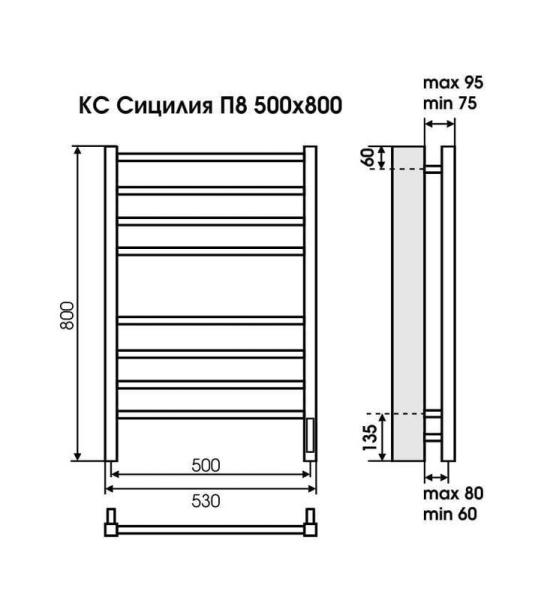 Полотенцесушитель Terminus Сицилия П8 500х800 электро КС 9005 матовый
