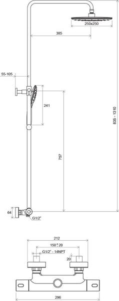 Душевая стойка Ravak Termo 300 TE 093.00/150 термостат X070099