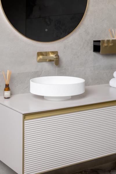 Раковина накладная Boheme рифленая SOLE Corian 400*130 Matte white 801-R-MW