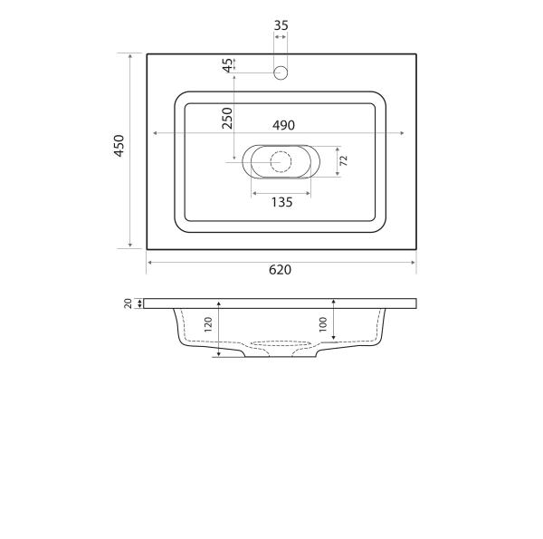 Раковина Uperwood Modul 65 см, прямоугольная