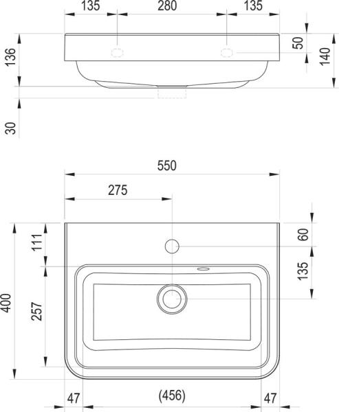 Умывальник Ravak BE HAPPY II 550  белый с переливом XJA01155000