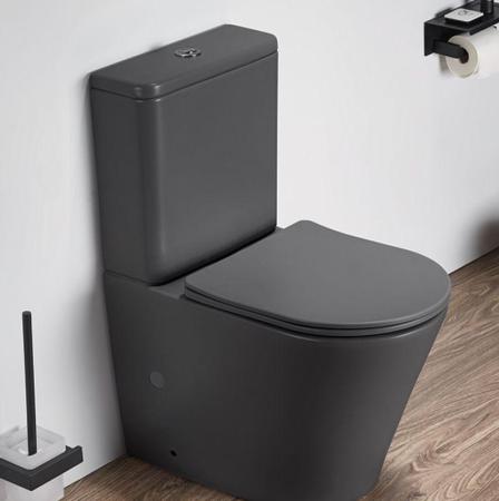 Унитаз Ceramalux 2179XMDH напольный безбодковый с бачком ( GEBERIT ) сиденье микролифт серый матовый, 618x380x825