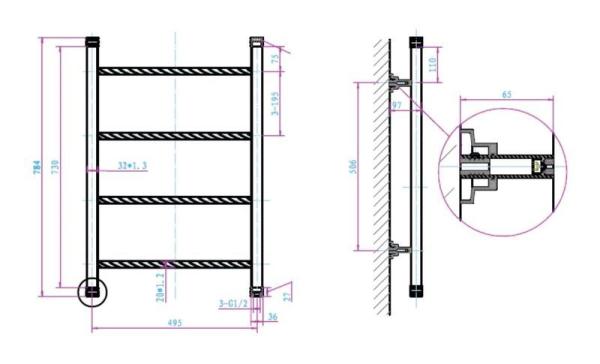Полотенцесушитель водяной Boheme Oro 706 752х500 золото