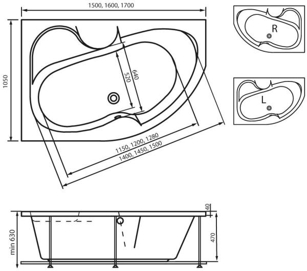 Акриловая ванна Vayer Azalia 170x105 L
