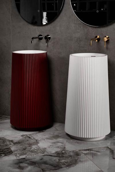 Раковина напольная Boheme рифленая Corian 480*480*850 Burgundy 801-Torre-BUR