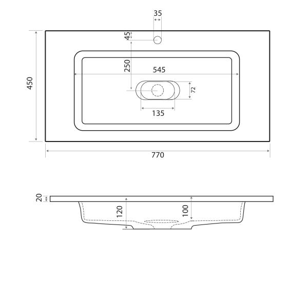 Раковина Uperwood Modul 100 см, прямоугольная