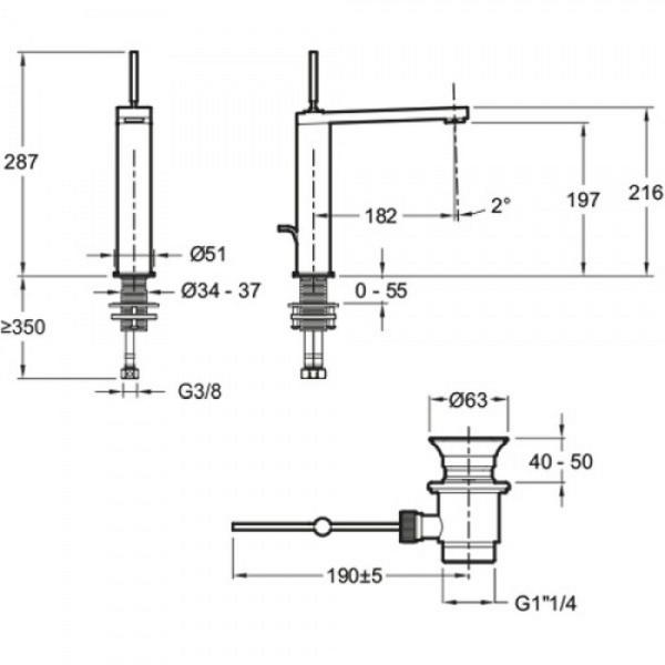 Смеситель Jacob Delafon COMPOSED E73053-CP для раковины хром с донным клапаном