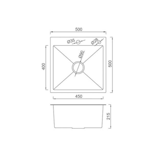 Кухонная мойка Gappo GS5050 500x500x215mm 0.8мм с коландером Сатин
