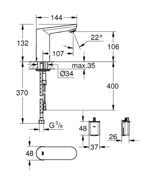 Смеситель Grohe Eurosmart Cosmopolitan E 36330001 И/К для раковны со встроенным устройством смешивания и регулируемым ограничителем температуры